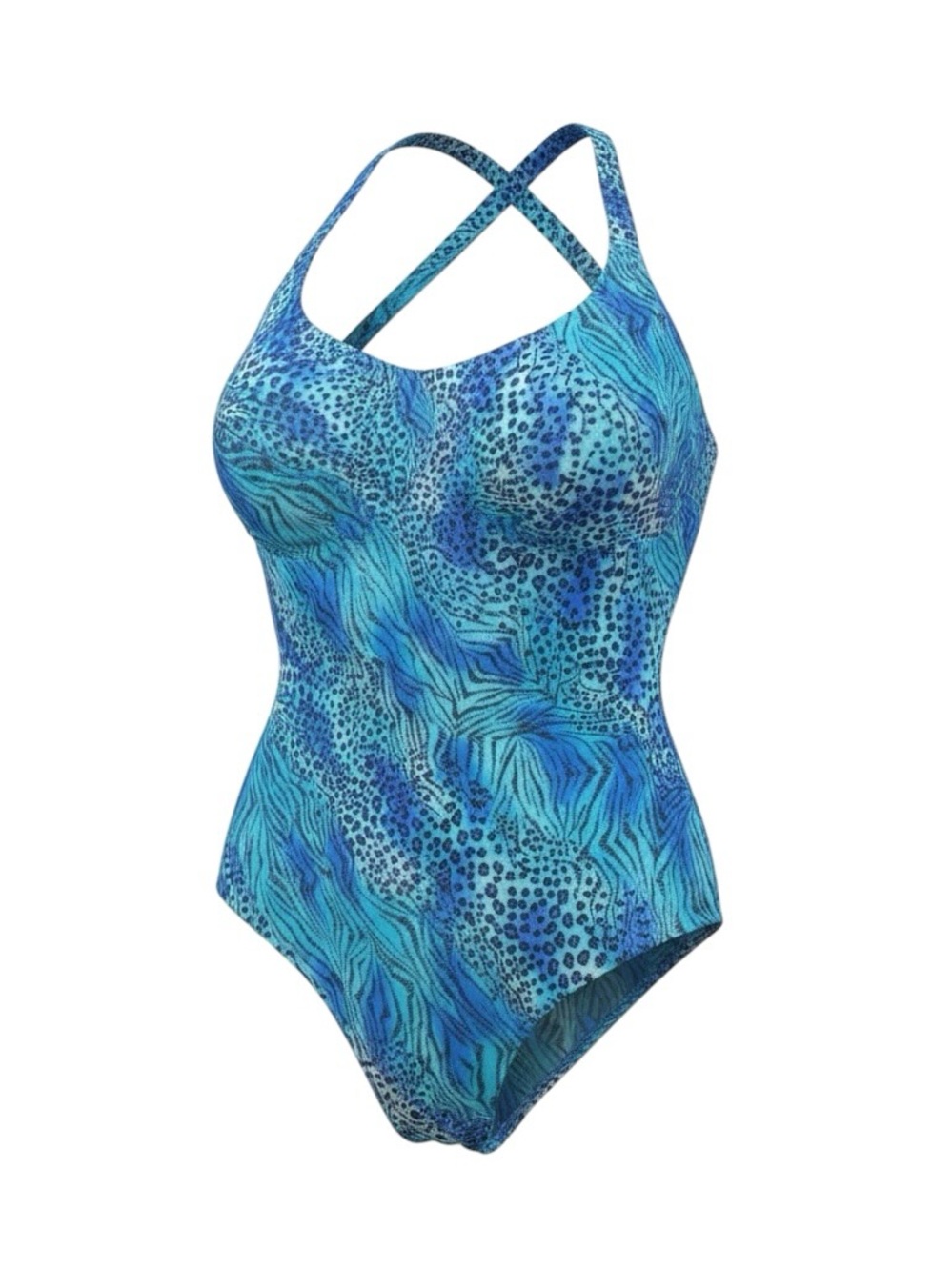 Vintage Solar TanThru One Piece Swimsuit Blue Animal Print Size 12